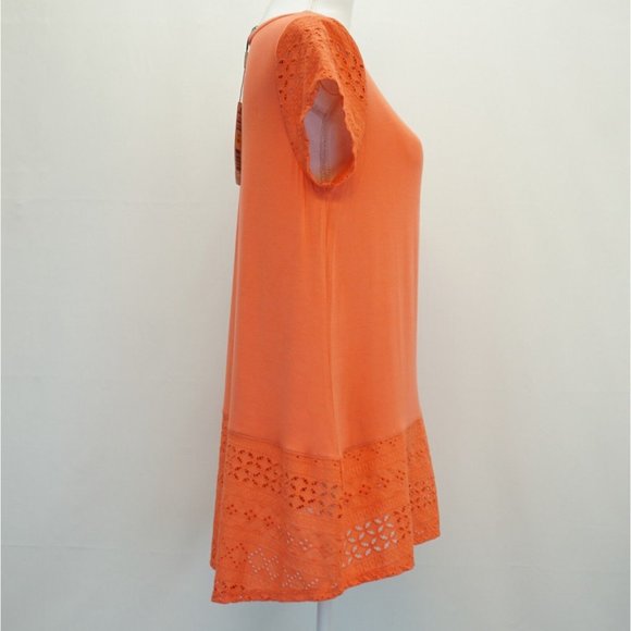 Joseph A Womens Top Coral M Lace Cap Sleeve Lace High Low Hem Knit Shirt - Picture 2 of 5